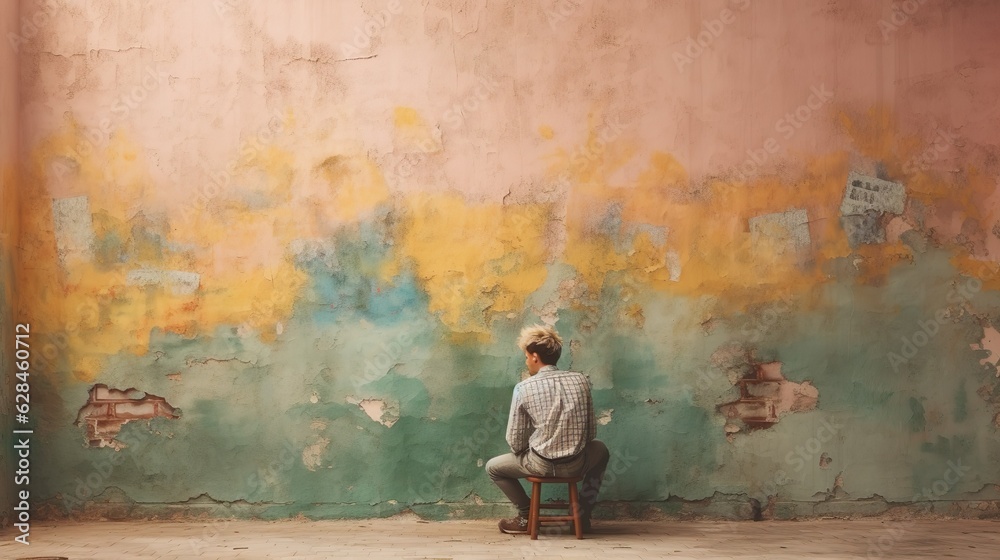 someone sitting and watching a wall which has recently been painted and looking very bored and impatient. Generative AI someone sitting and watching a wall which has recently been painted and looking very bored and impatient. Generative AI