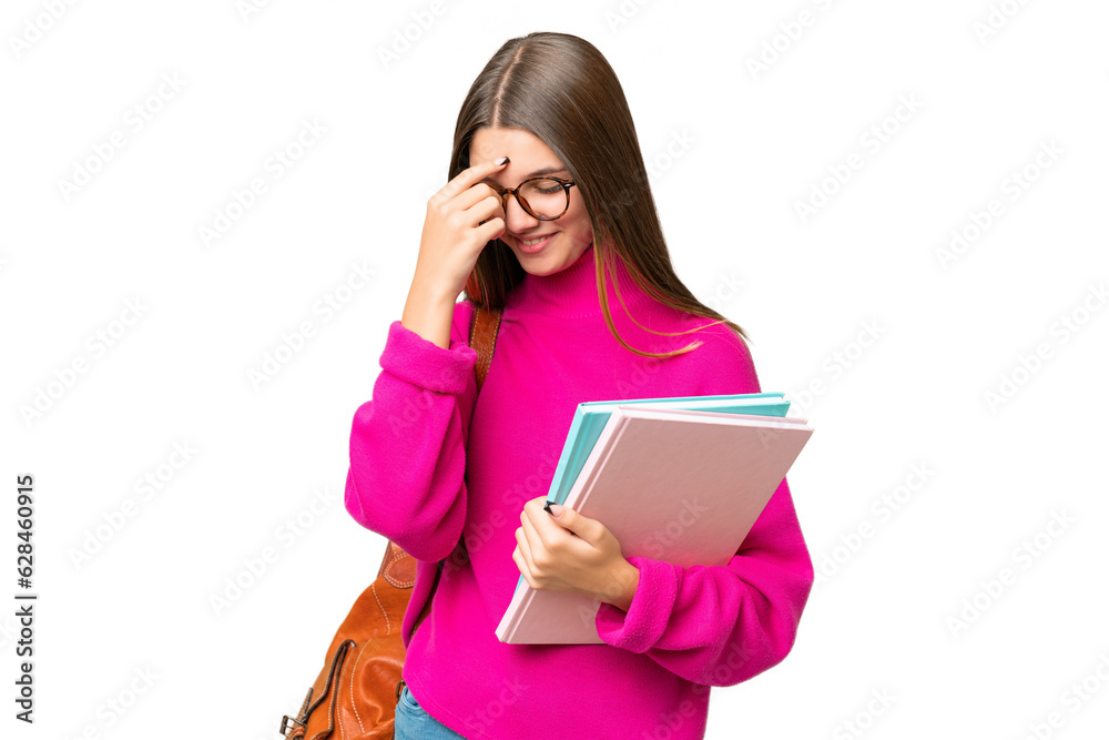 Teenager student caucasian girl over isolated background laughing Teenager student caucasian girl over isolated background laughing