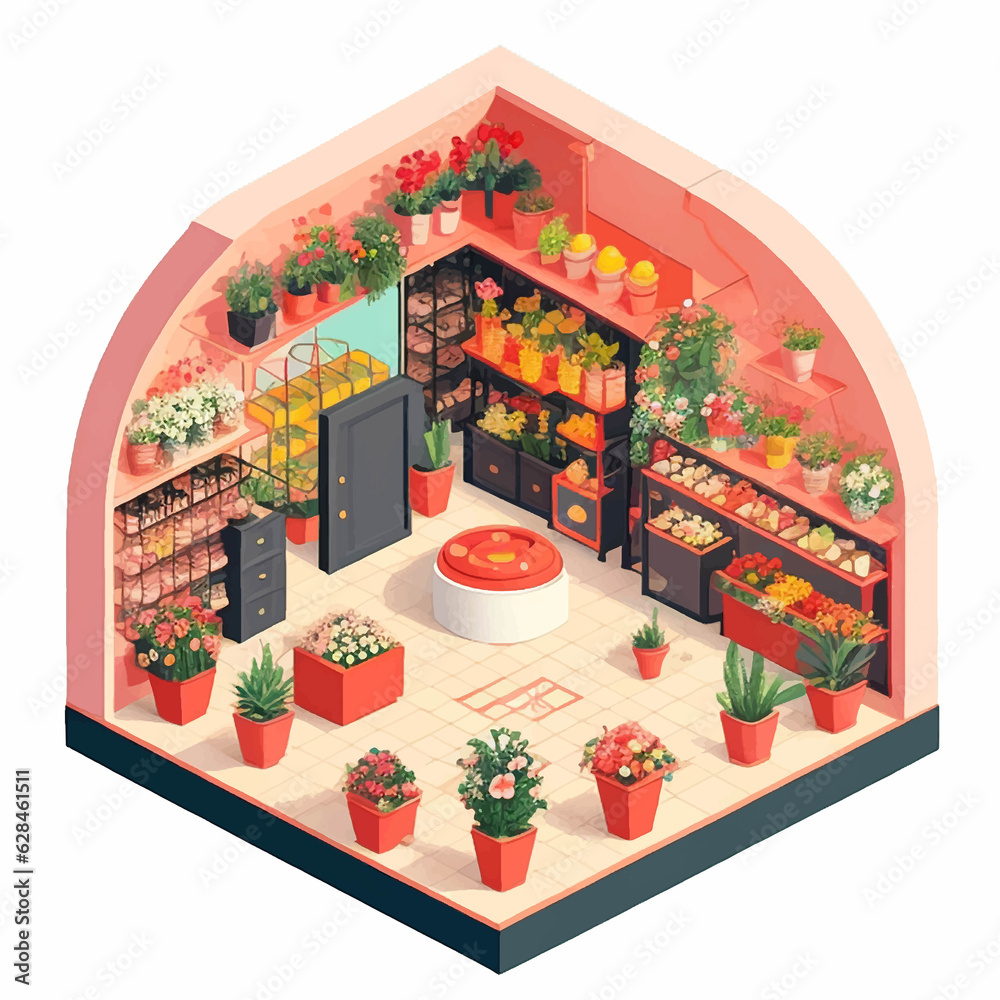 Isometric Flower Store isolated in white background
