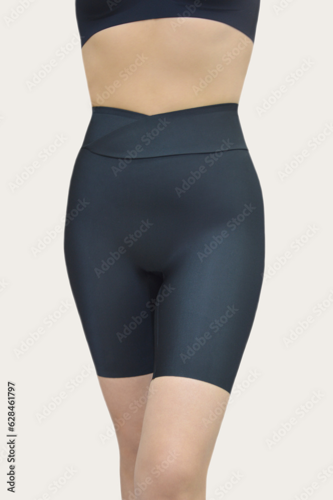 Lingerie. Black corrective shorts. Underwear for slimming and slimming the  figure on the model. Stock Photo
