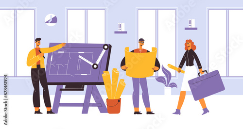 Builders, engineers, architects professional construction team workers