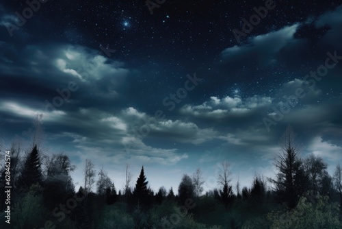 Starry Night: Nocturnal Cloudy Sky with Stars in Dark Azure & White | Serene Landscape & Transcendental Dreaming
