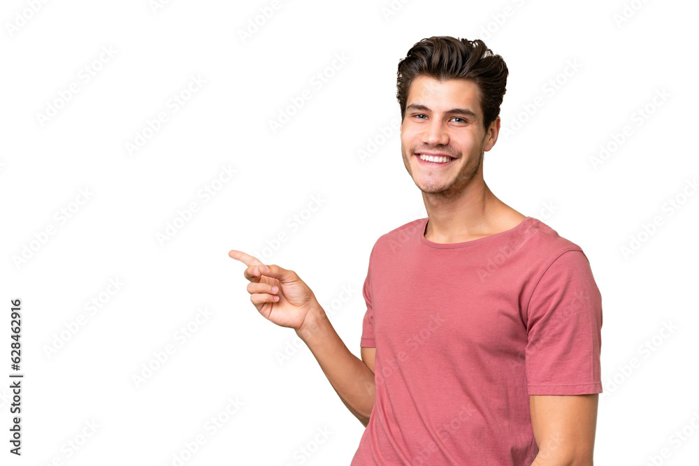 Young handsome caucasian man over isolated background pointing finger to the side Young handsome caucasian man over isolated background pointing finger to the side