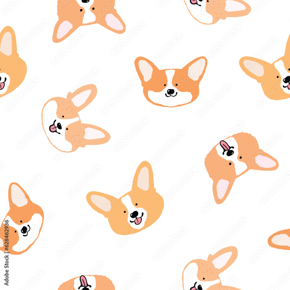 Fototapeta premium Seamless Pattern of Cartoon Corgi Dog Face Design on White Background
