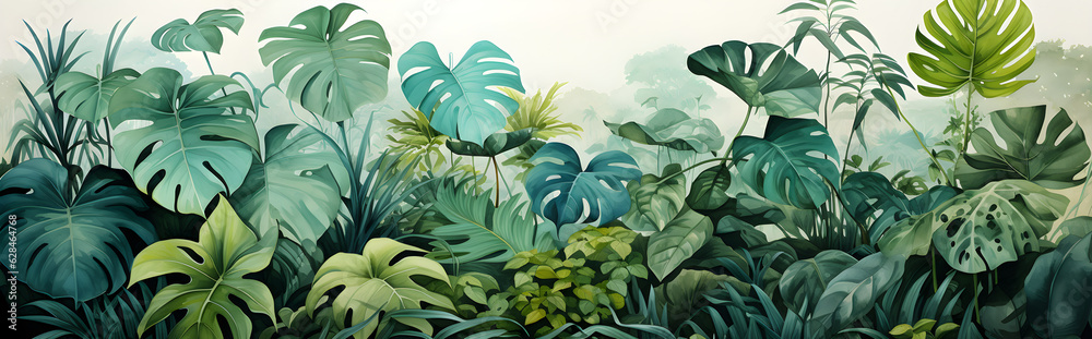 custom made wallpaper toronto digitalTropical leaves watercolor background created with Generative AI technology