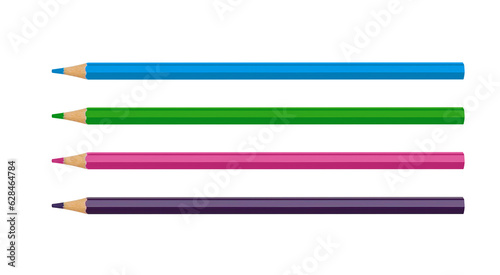 Set Of Four Polychromos Blue Green Pink And Purple Colored Pencils On White Background