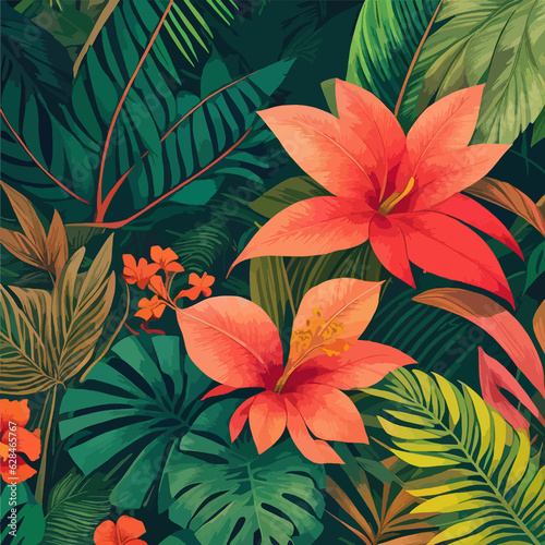 tropical plant and flower background vector