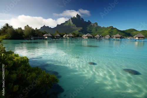 Peaceful and tranquil lagoon in Bora Bora. Vacation, ocean, resort photo