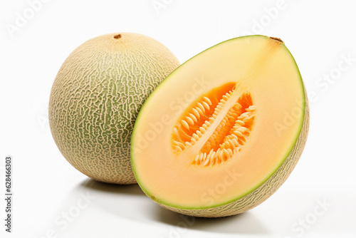 Sliced ​​cantaloupe on a white background looks delicious and big size.
