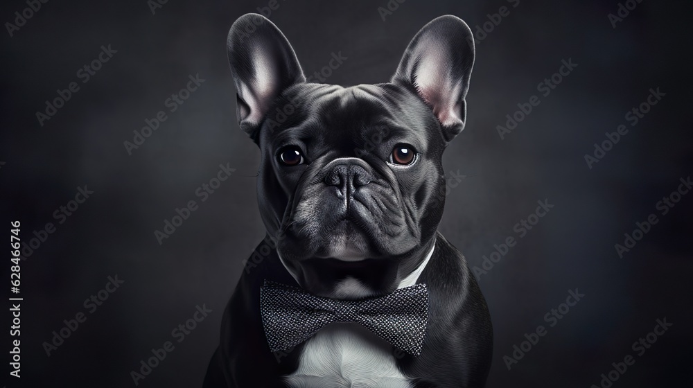 french bull dog wearing a neat suit and a bow tie, Generative AI
