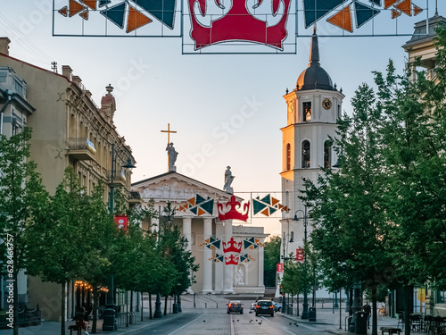 Vilnius, Lithuania - 07 15 2023: Katedros aikštė. Cathedral Square in the center of Vilnius. View of the Cathedral of St. Stanislaus and Belfry photo