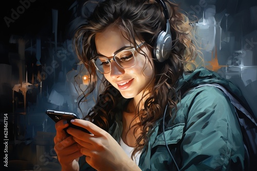 girl smiling typing on her ...