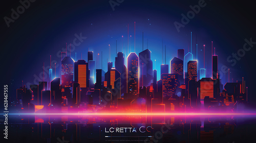 Urban architecture illustration, cityscape with space and neon light effect.GenerativeAI.
