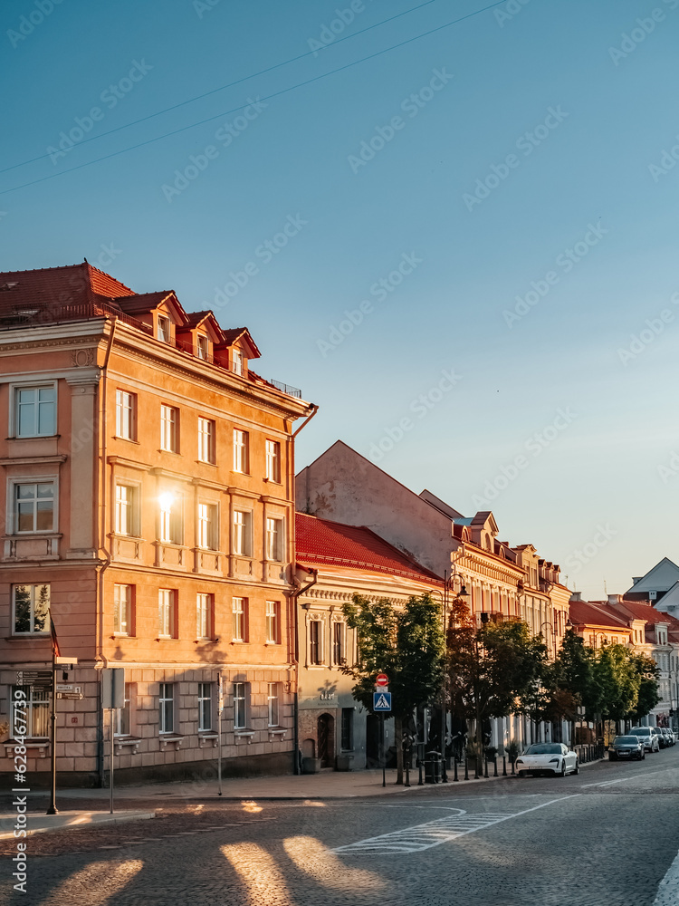 Vilnius, Lithuania - 07 15 2023: Beautiful street in the center of Vilnius