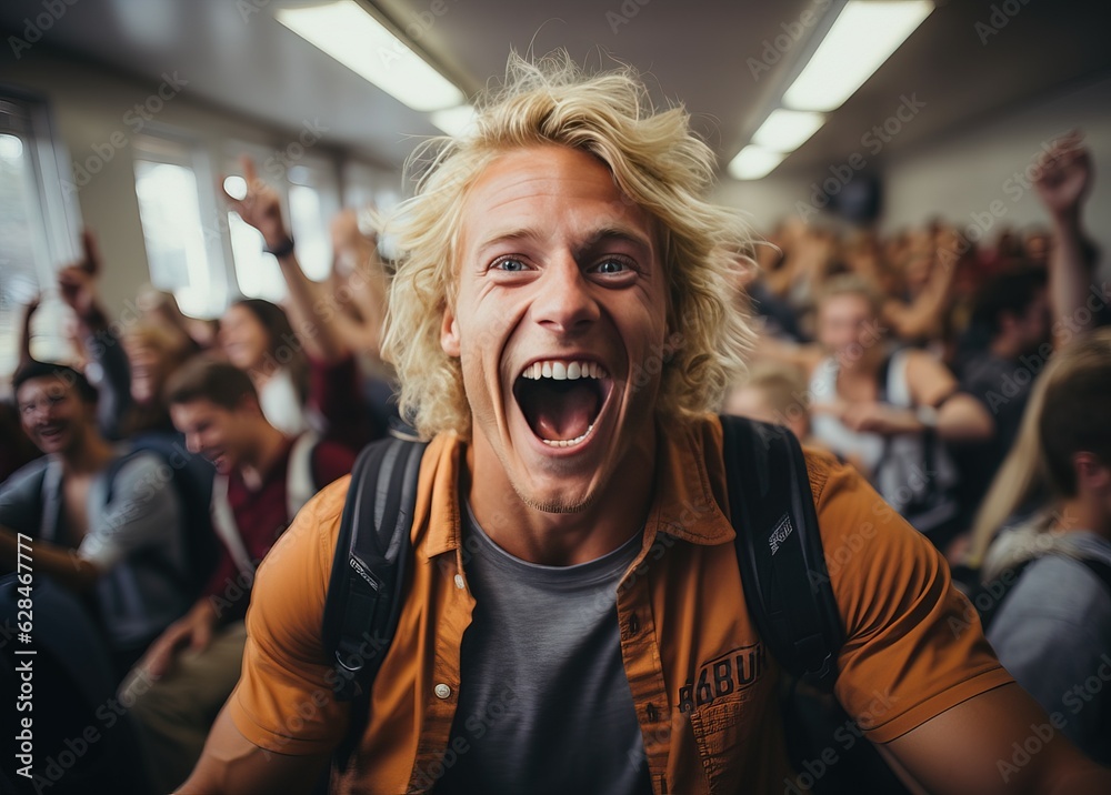 Rebel student shouting in a protest, generative ai Rebel student shouting in a protest, generative ai