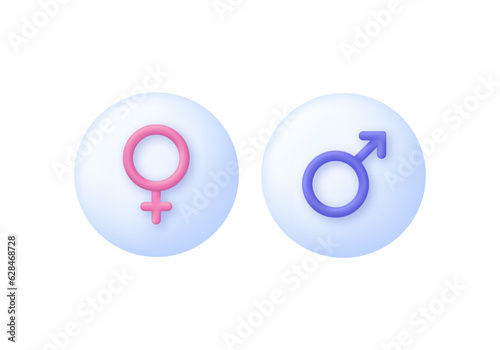 3D Gender icon. Equality between men and women. Gender equality and tolerance. Symbols of gender equality.