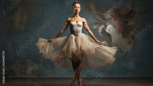 Elegant ballerina gracefully stands en pointe, showcasing the beauty and strength of her legs Generative AI