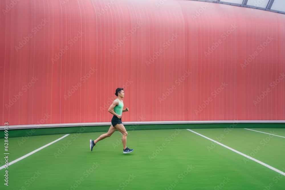 Dynamic Athlete Running on Green Track: Energetic Sport Scene with Candid Action Shots Dynamic Athlete Running on Green Track: Energetic Sport Scene with Candid Action Shots