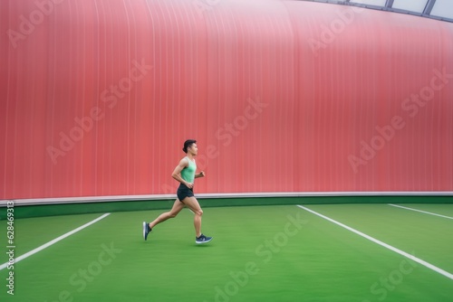 Dynamic Athlete Running on Green Track  Energetic Sport Scene with Candid Action Shots