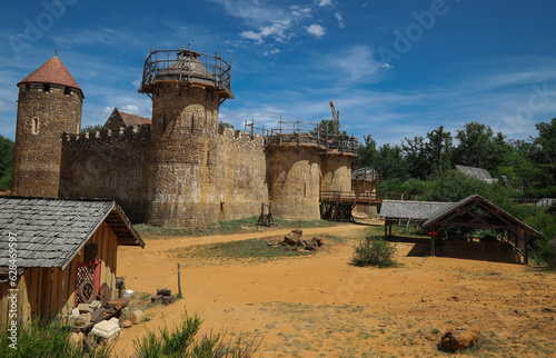 Main general view of Guedelon stronghold as per July 2023, Built according to 14th century principle of architecture