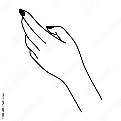 Simple linear icon of female hand. Beautiful minimalistic vector illustration isolated on white background. Design element for beauty and manicure products. Line clipart.