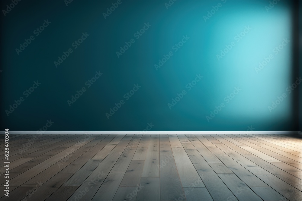 Beautiful backdrop with a turquoise wall and wooden floor. Perfect for presentations. Beautiful backdrop with a turquoise wall and wooden floor. Perfect for presentations.
