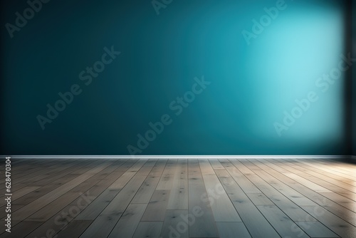 Beautiful backdrop with a turquoise wall and wooden floor. Perfect for presentations. © Daniel Jędzura