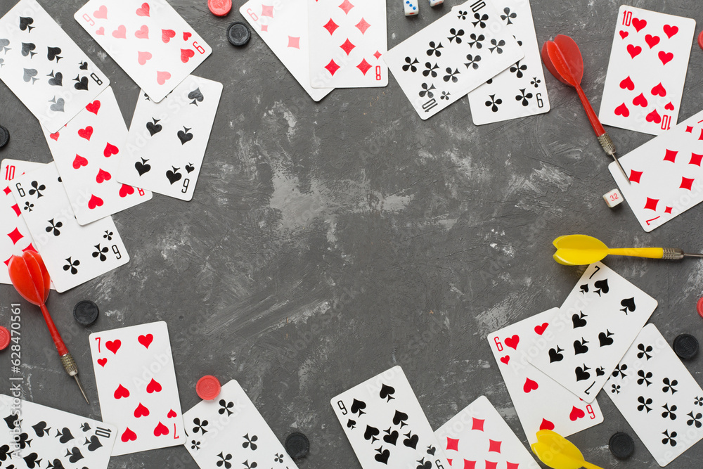 Different board games on concrete background, top view Different board games on concrete background, top view