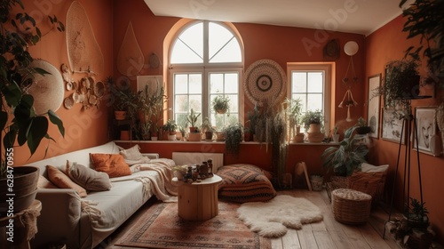 Cozy and bohemian style mediterranean interior 