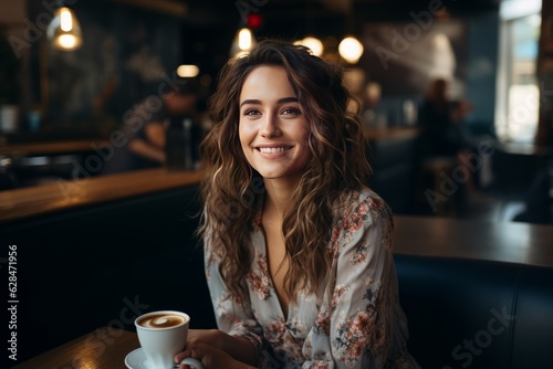 person laugh and simply relaxing while enjoying their coffee. generative ai