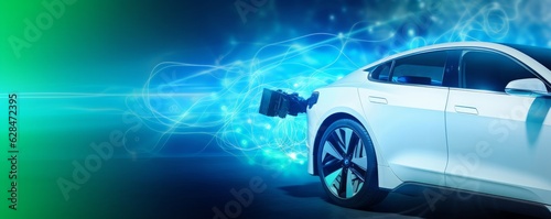 Electric car charge banner background. Electric automobile technology concept background, Generative AI