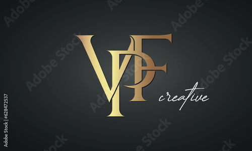 luxury letters VPF golden logo icon premium monogram, creative royal logo design photo