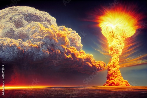 Nuclear war with nuclear explosion using atomic bombs