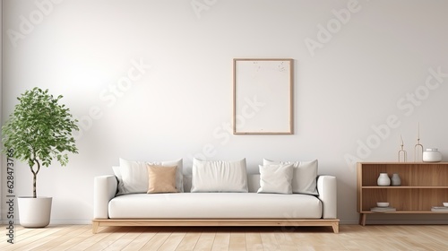 Minimalist modern living room interior background, Scandinavian style, 3D render © Savinus