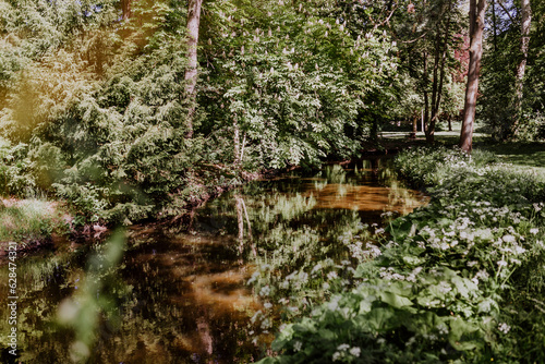 Sicht auf einen Fluss durch den Schlosspark Pankow