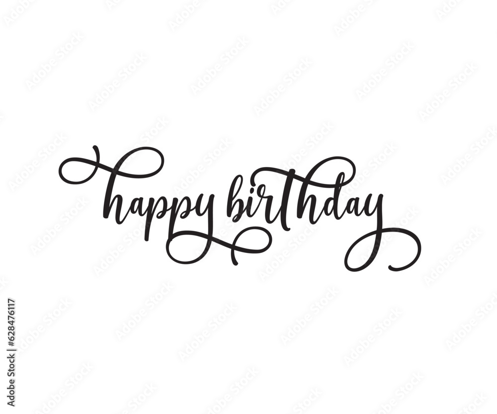 Happy Birthday lettering, continuous line drawing, banner, poster, flyers, greeting cards, hand lettering, emblem or logo design, one single line on white background, isolated on white background.
