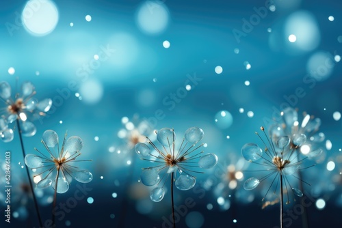 Abstract cold flower bright light glittering bokeh blur background. Generative AI © itchaznong