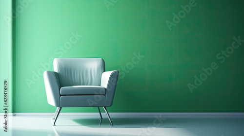 green armchair against blue wall silver, generative ai