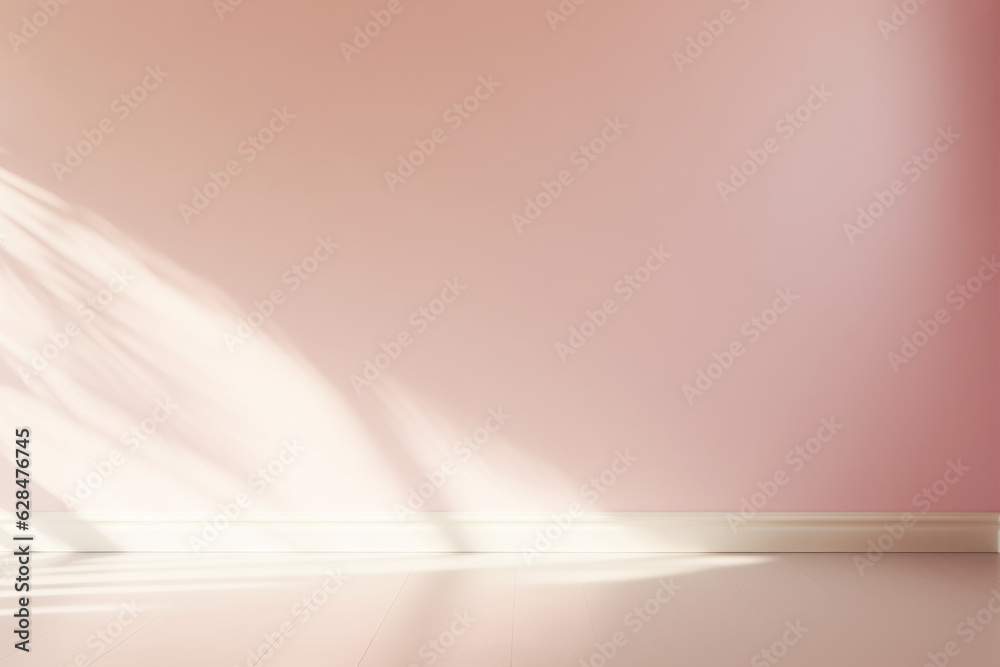 Blurred shadow from palm leaves on the pink wall. Minimal abstract background for product presentation. Spring and summer. Generative AI. Blurred shadow from palm leaves on the pink wall. Minimal abstract background for product presentation. Spring and summer. Generative AI.