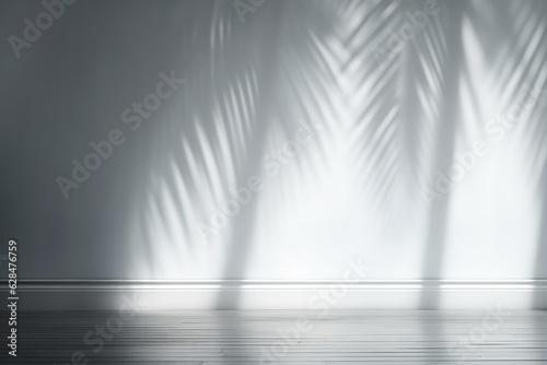 An original background image for design or product presentation  with a play of light and shadow  in light gray tones. Generative AI.