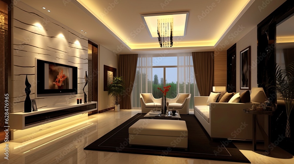 luxury living room house modern interior, generative ai