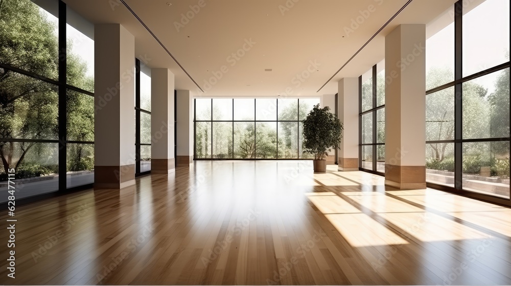 Fototapeta premium modern contemporary empty hall nature view, generative ai