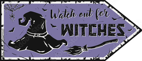 Tableau sur toile Halloween poster pointer witchcraft witch hat for party
