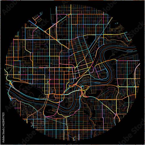 Colorful Map of Edmonton, Alberta with all major and minor roads.
