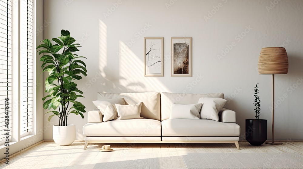scandinavian living room interior sofa on, generative ai scandinavian living room interior sofa on, generative ai