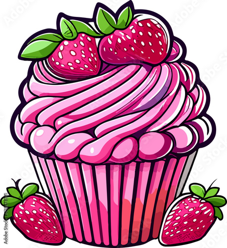 Strawberry cupcake  topping dessert bakery berry sweet baked cream homemade tasty