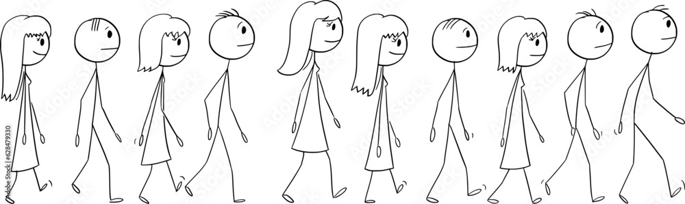 Group or Crowd of People Walking Together, vector cartoon stick figure or character illustration. Group or Crowd of People Walking Together, vector cartoon stick figure or character illustration.