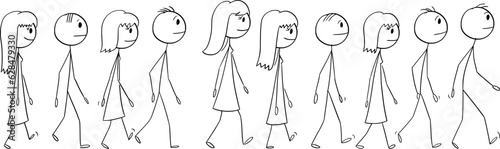 Group or Crowd of People Walking Together, vector cartoon stick figure or character illustration.
