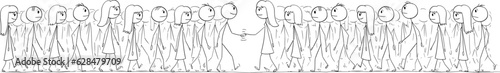 Two Teams or Groups of People Meet and Handshaking   Vector Cartoon Stick Figure Illustration