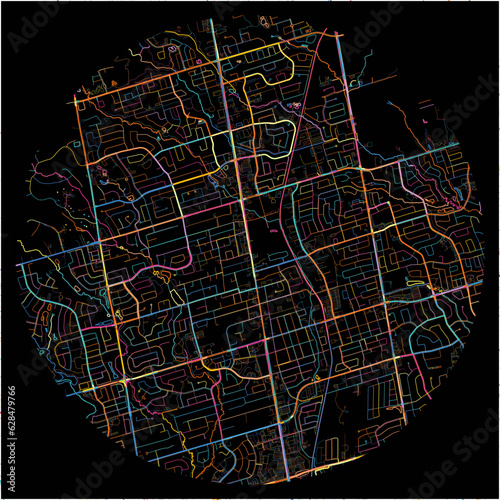 Colorful Map of RichmondHill, Ontario with all major and minor roads.